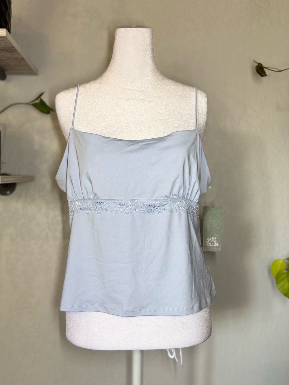 wild fable Light Blue Lace-Trim Spaghetti Strap Camisole